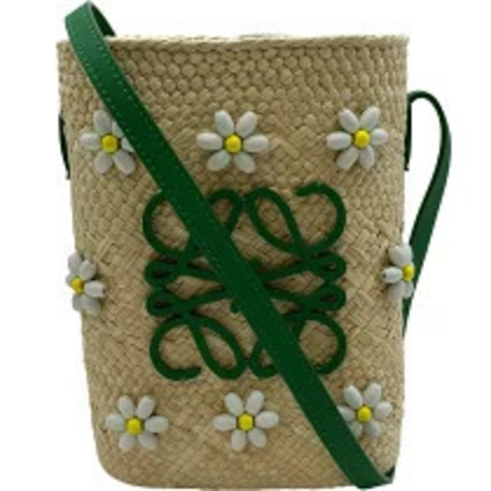 Loewe Square Pocket Shoulder Bag Beige Cream Palm Calf Beaded